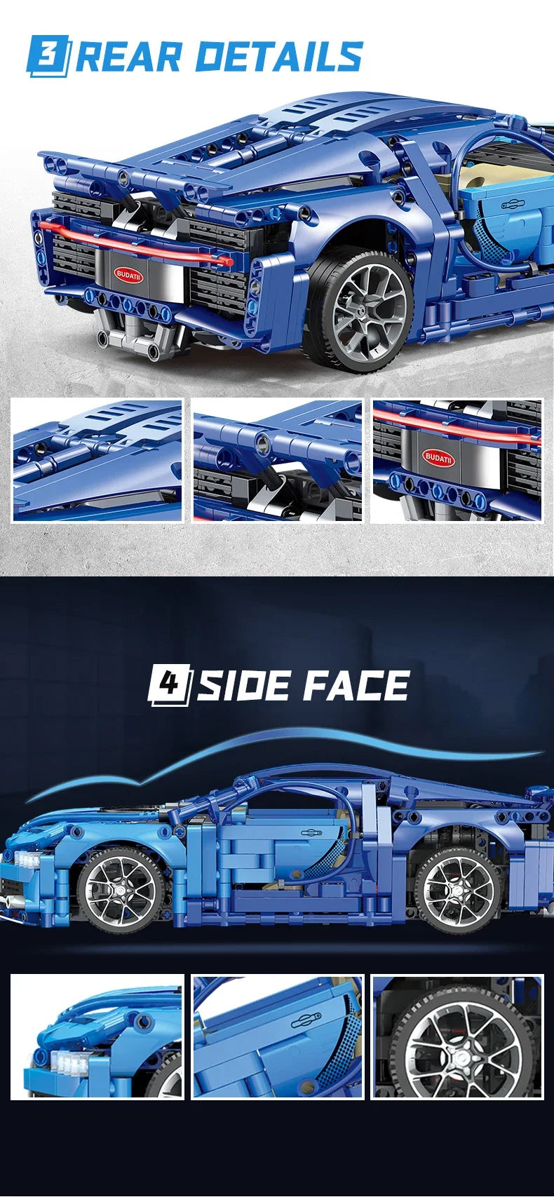 1:14 Scale Bugatti Racing Car Building Block Model with Light and Remote Control Unit - 1352+ pieces