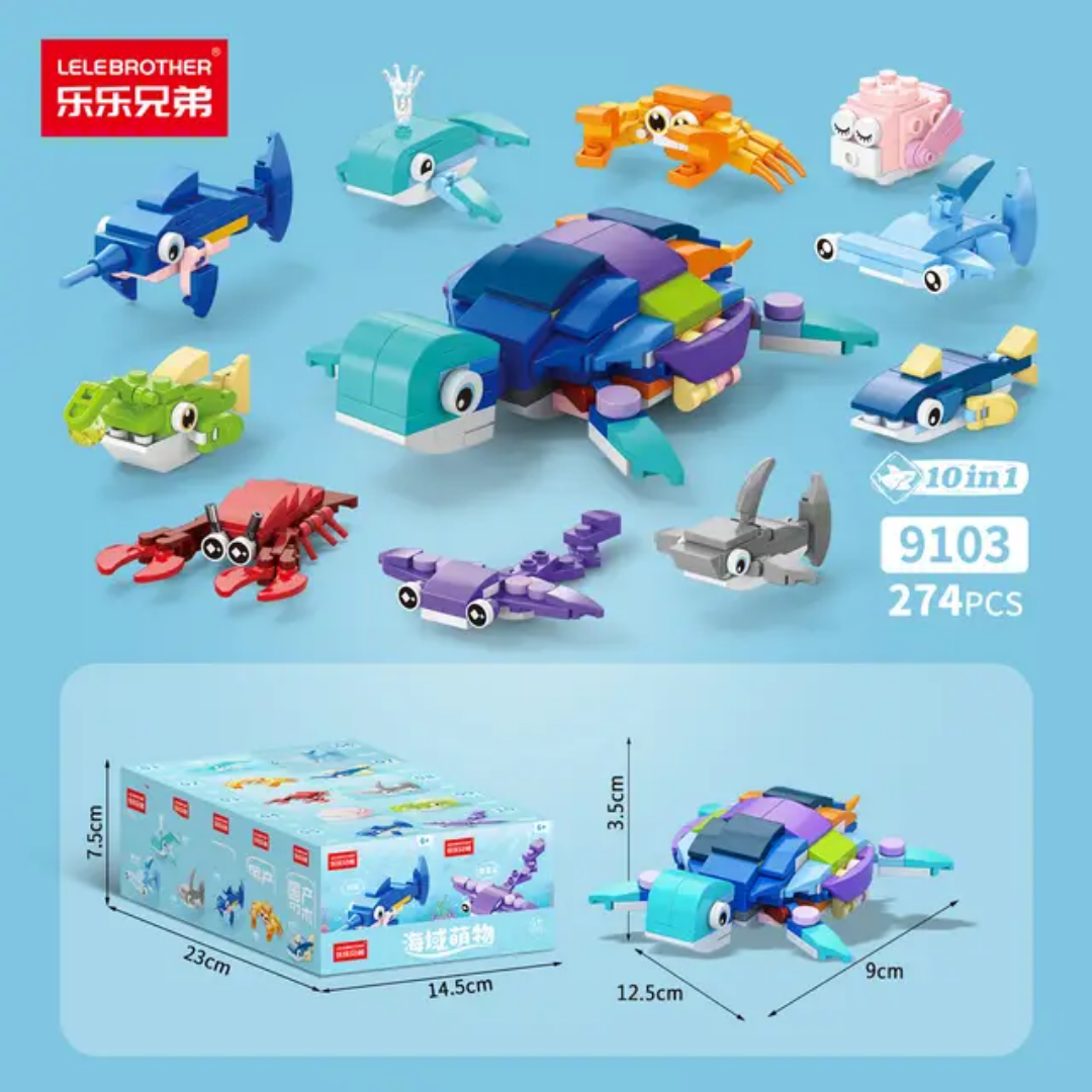 Ocean Animals 10 in One building set — models and box