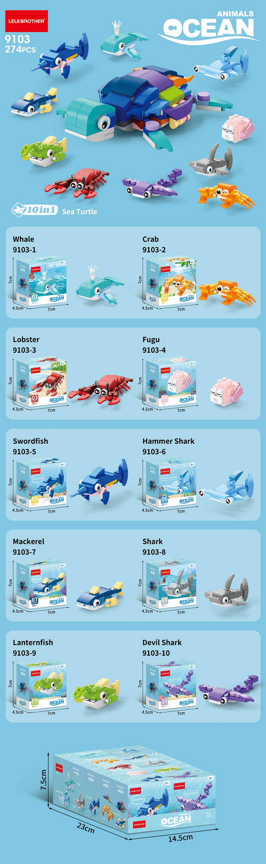 Ocean Animals 10 in One building blocks set - 274 pieces - photo 2