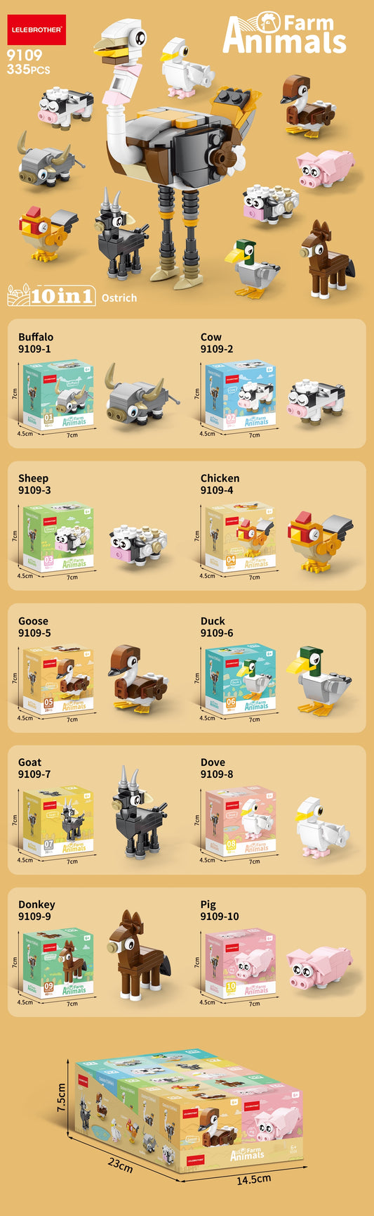 Farm animals 10 in One building blocks set - 335 pieces