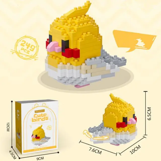 Sunlit Cockatiel DIY Cute Birds building set — 249 pcs, size and box