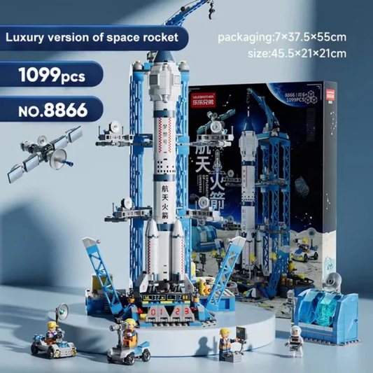 Space rocket blue Luxury version building blocks set - 1099 pcs