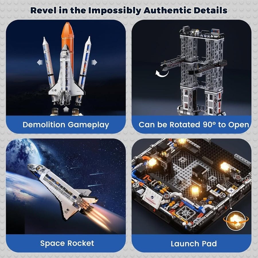JAKI Super Space Shuttle Model Building Block Set with Launch Pad (2,200 Pieces)