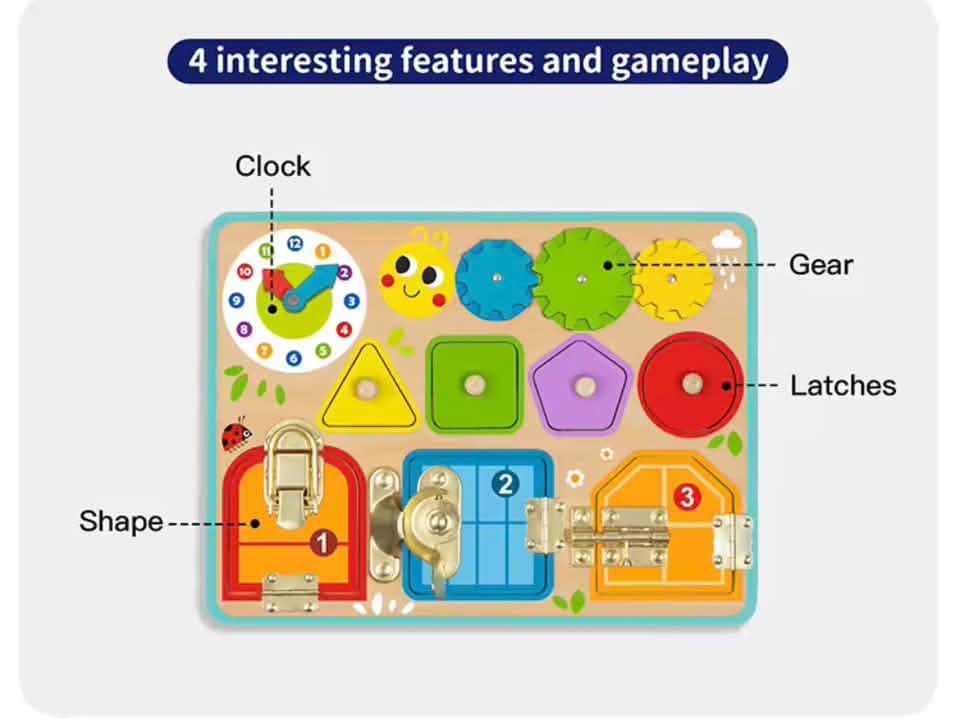 [Pre Order] Montessori Educational Lock & Key Toy Busy Book – Toddler Fine Motor Skills & Sensory Learning Board
