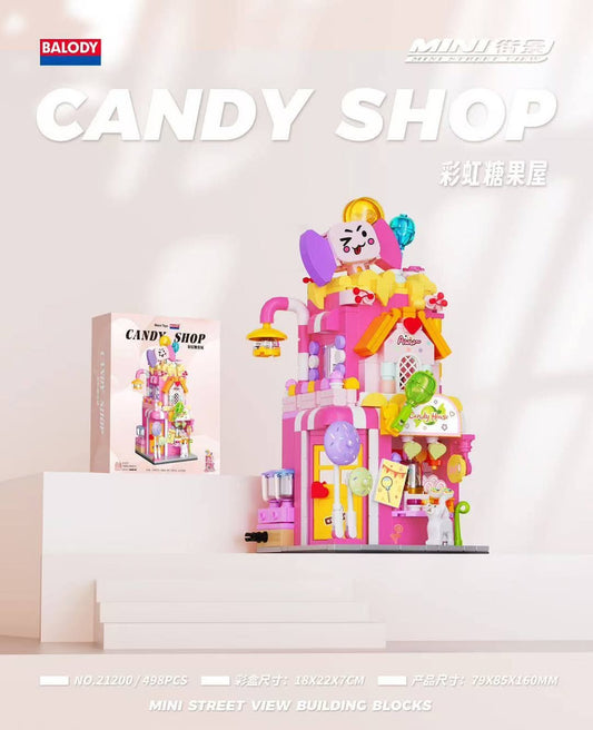 Candy shop mini street view building block set - 498pcs
