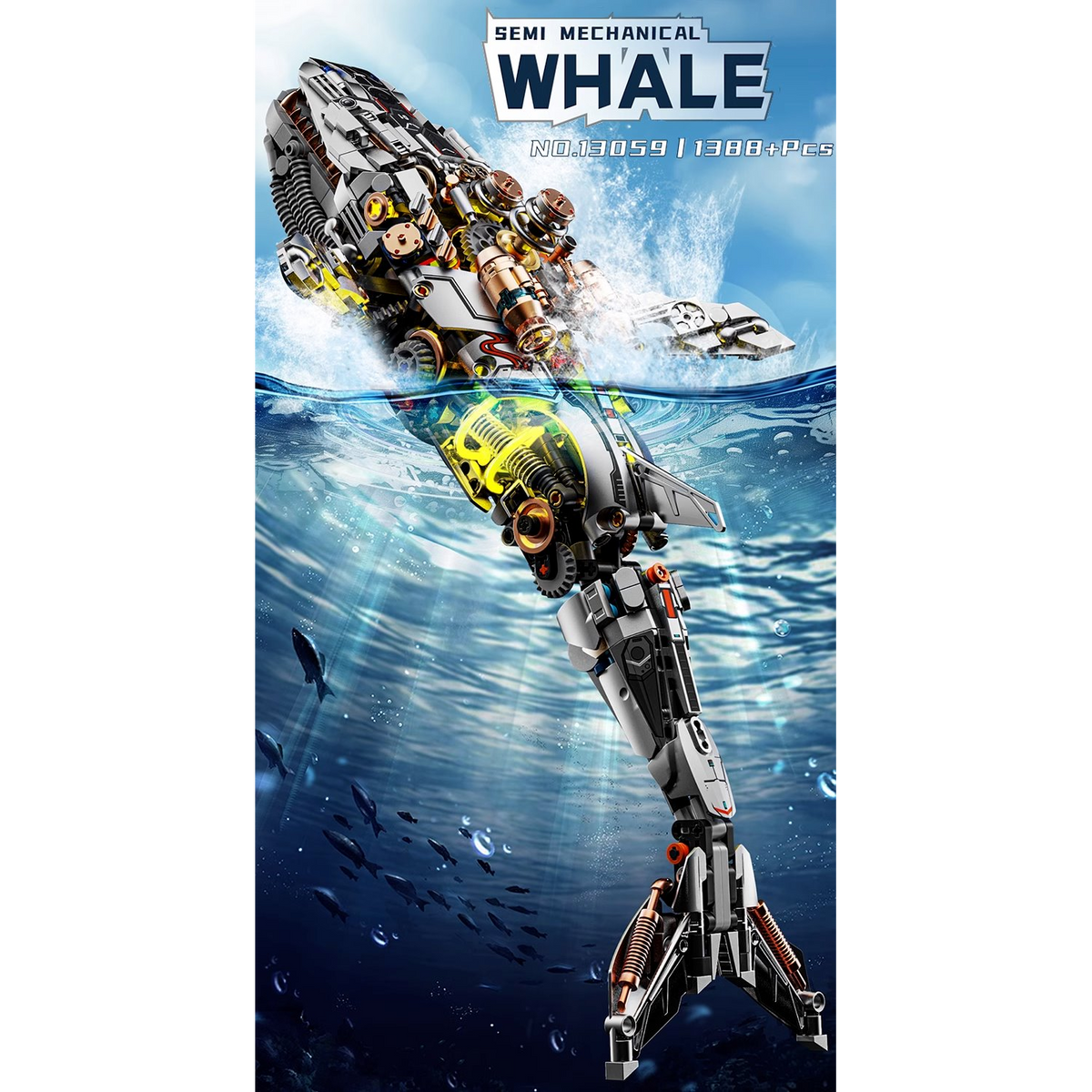 MJI 13059 Mechanical Whale Building Blocks Set (including motor) -  1388 pcs