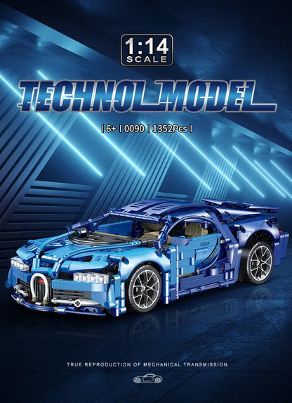 1:14 Scale Bugatti Racing Car Building Block Model with Light and Remote Control Unit - 1352+ pieces