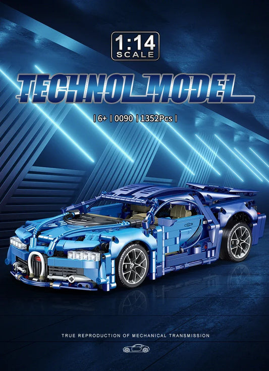 1:14 Scale Bugatti Racing Car Building Block Model with Light and Remote Control Unit - 1352+ pieces