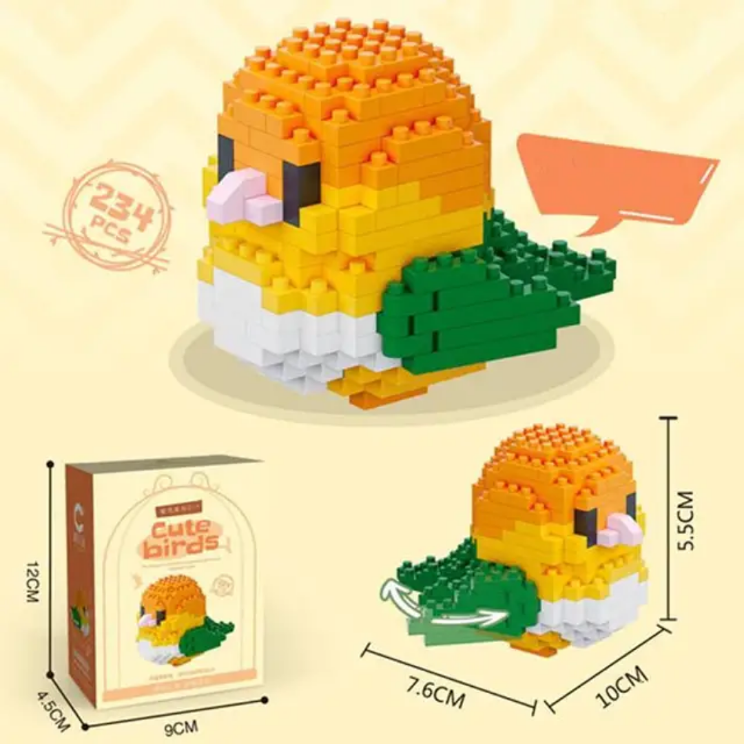 Amber Lovebird DIY Cute Birds building set — 234 pcs, size and box