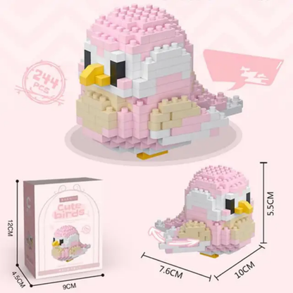 Blush Dove DIY Cute Birds building set — 244 pcs, size and box