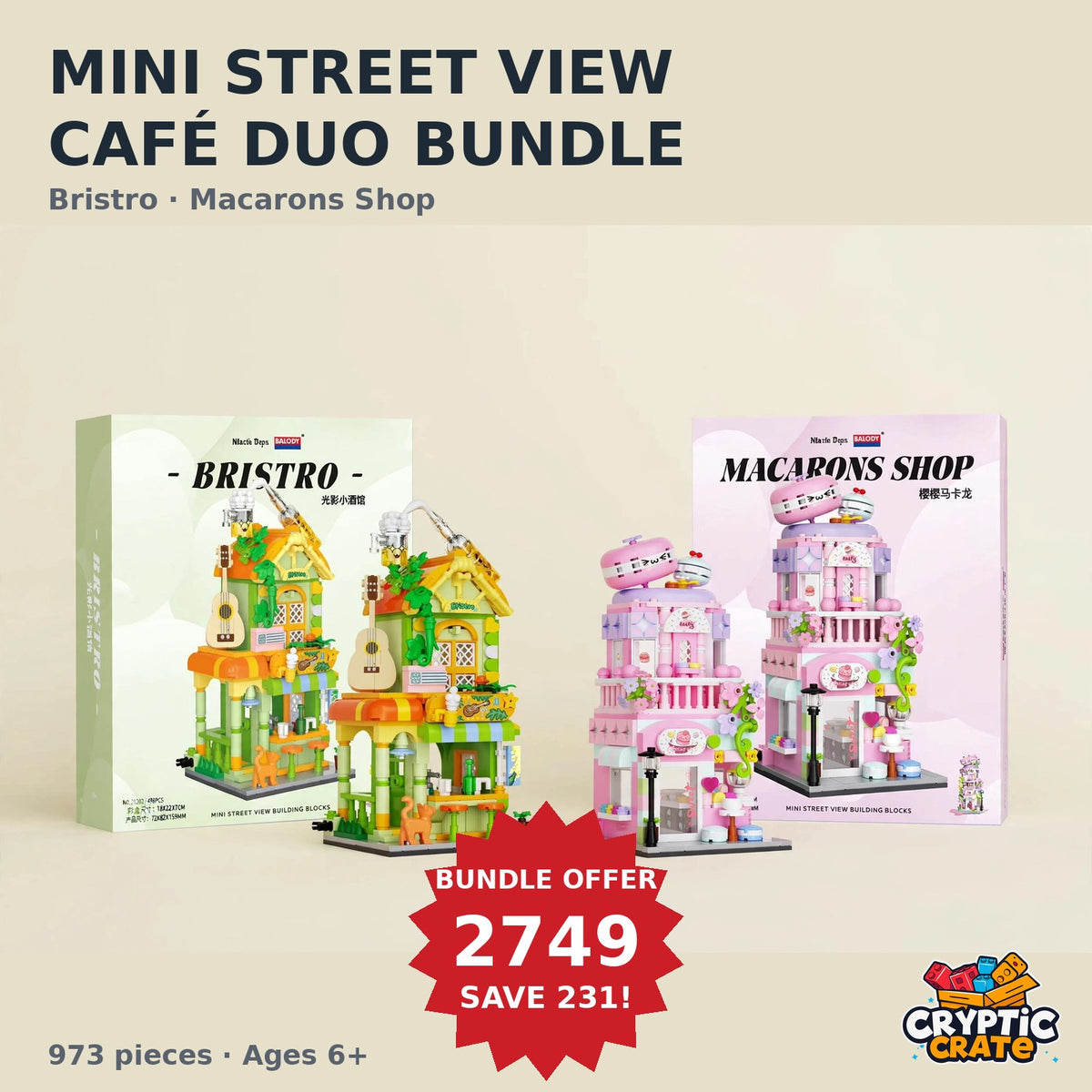 Mini Street View Café Duo Bundle — Bristro and Macarons Shop with their boxes