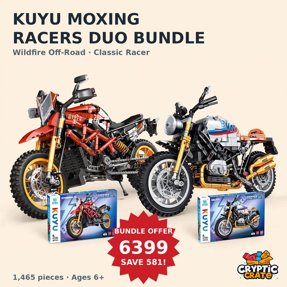 KUYU Moxing Racers Duo Bundle — Wildfire Off-Road and Classic Racer with their boxes