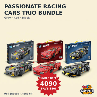 Passionate Racing Cars Trio Bundle — Gray, Red and Black cars with their boxes