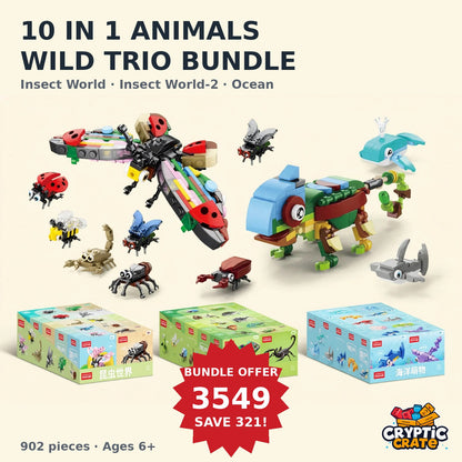 10 in 1 Animal Trio Bundle — Insect World, Insect World-2 and Ocean display boxes with built models
