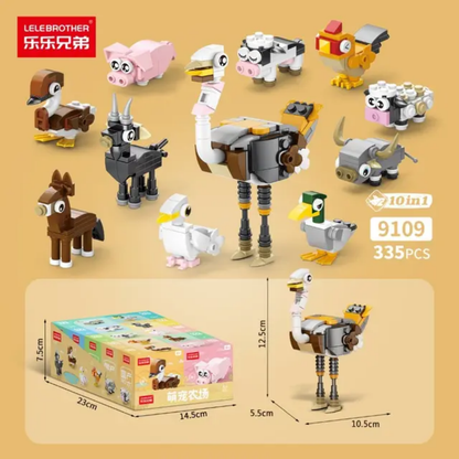 Farm Animals 10 in One building set — models and box