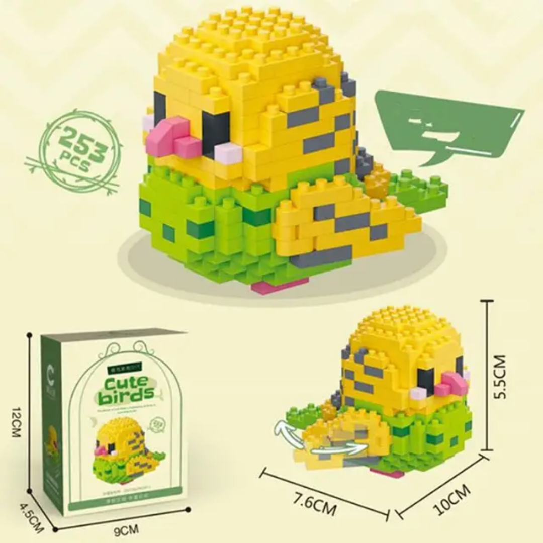 Golden Finch DIY Cute Birds building set — 253 pcs, size and box