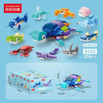 Ocean Animals 10 in One building set — models and box