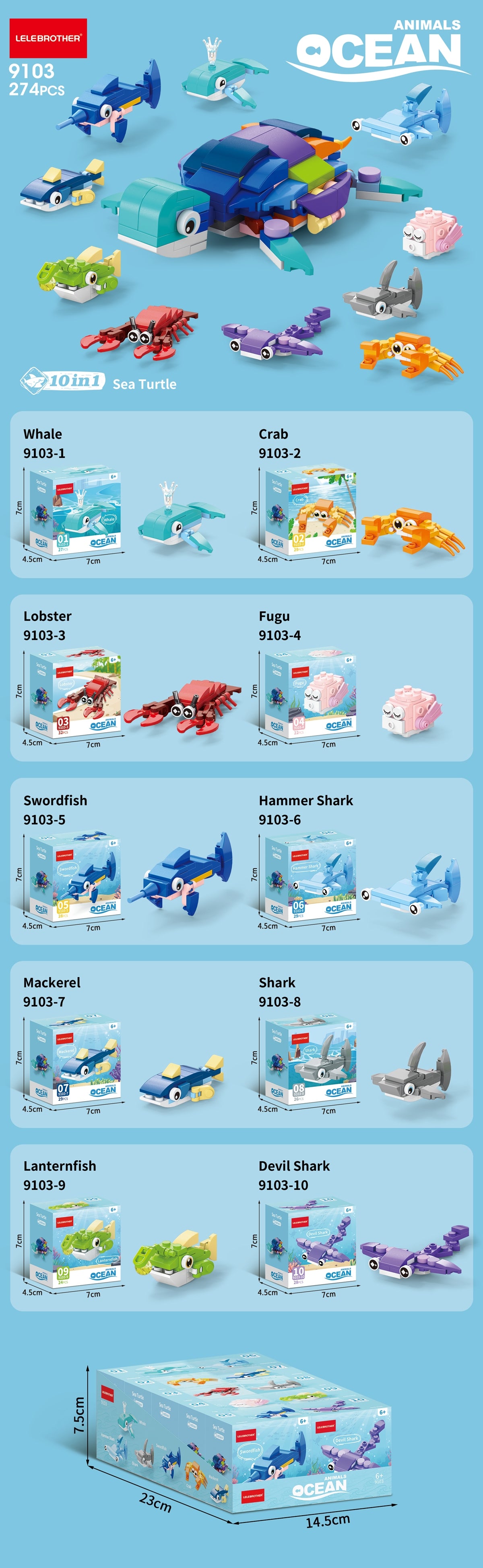 Ocean Animals 10 in One building blocks set - 274 pieces