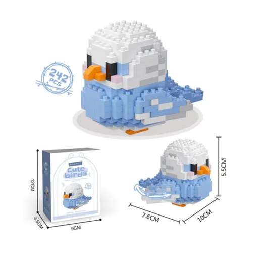 Sky Blue Budgie DIY Cute Birds Building Blocks - 242 pcs