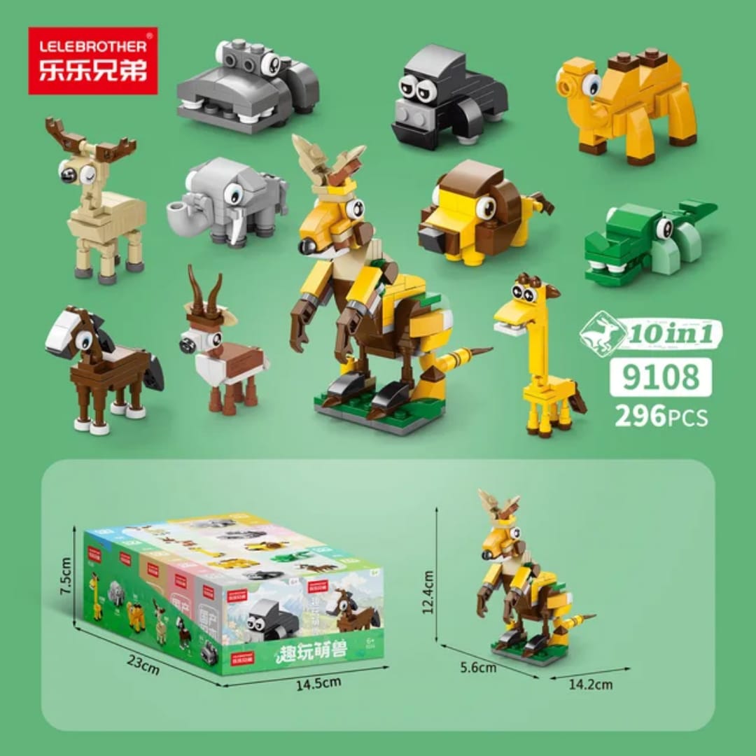 Safari Animals 10 in One building blocks set - 296 pieces