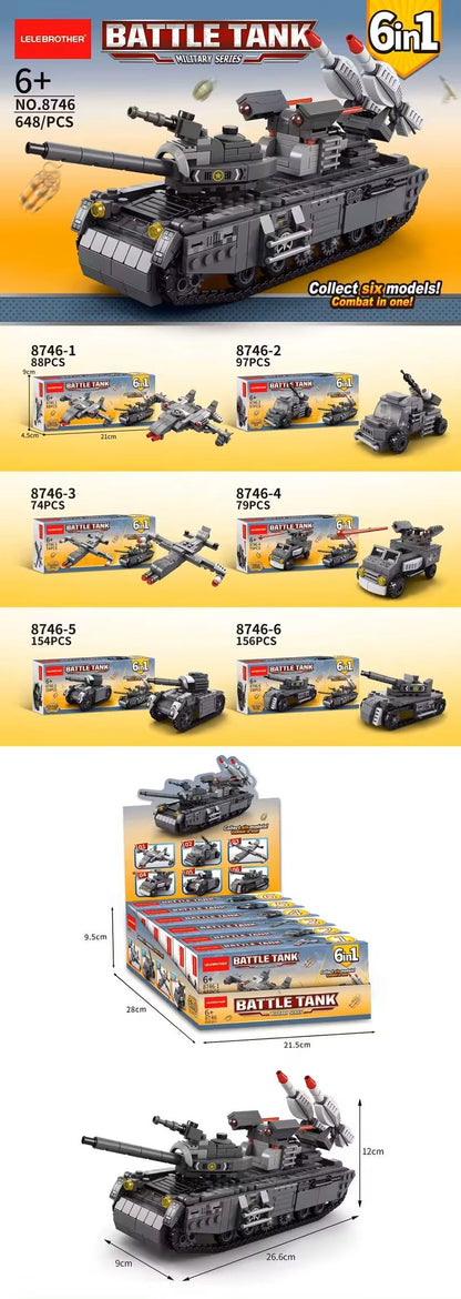 Battle tank building blocks set (6 in 1) - 648 pcs