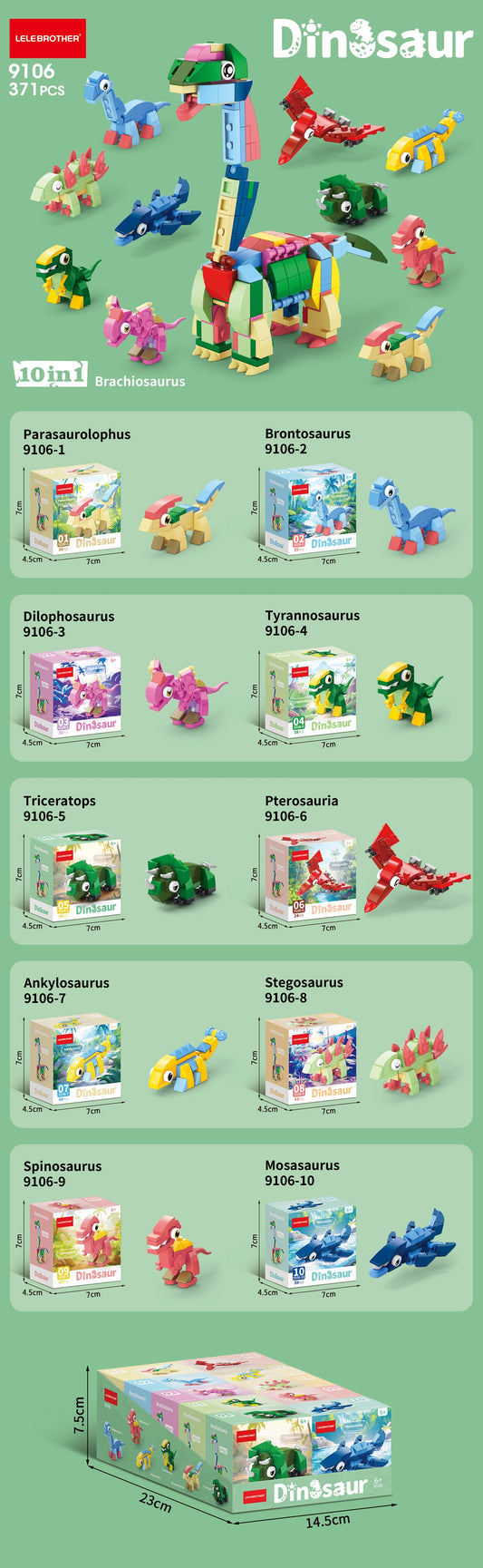 Dinosaurs 10 in One building blocks set - 371 pieces