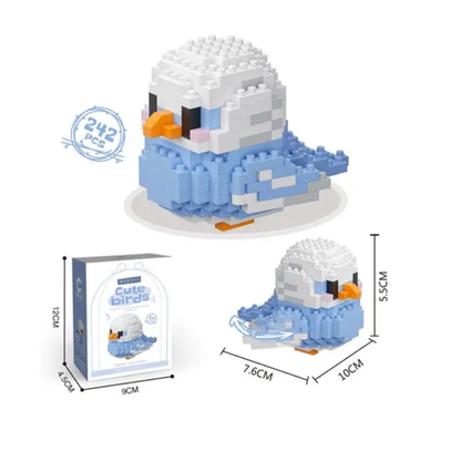 Sky Blue Budgie DIY Cute Birds building set — 242 pcs, size and box