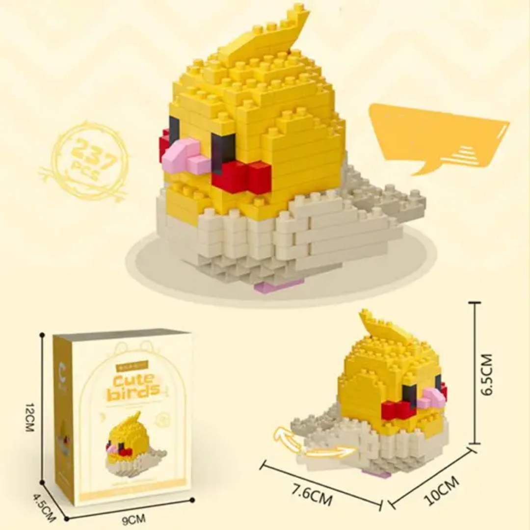 Sunny Cockatiel DIY Cute Birds building set — 237 pcs, size and box